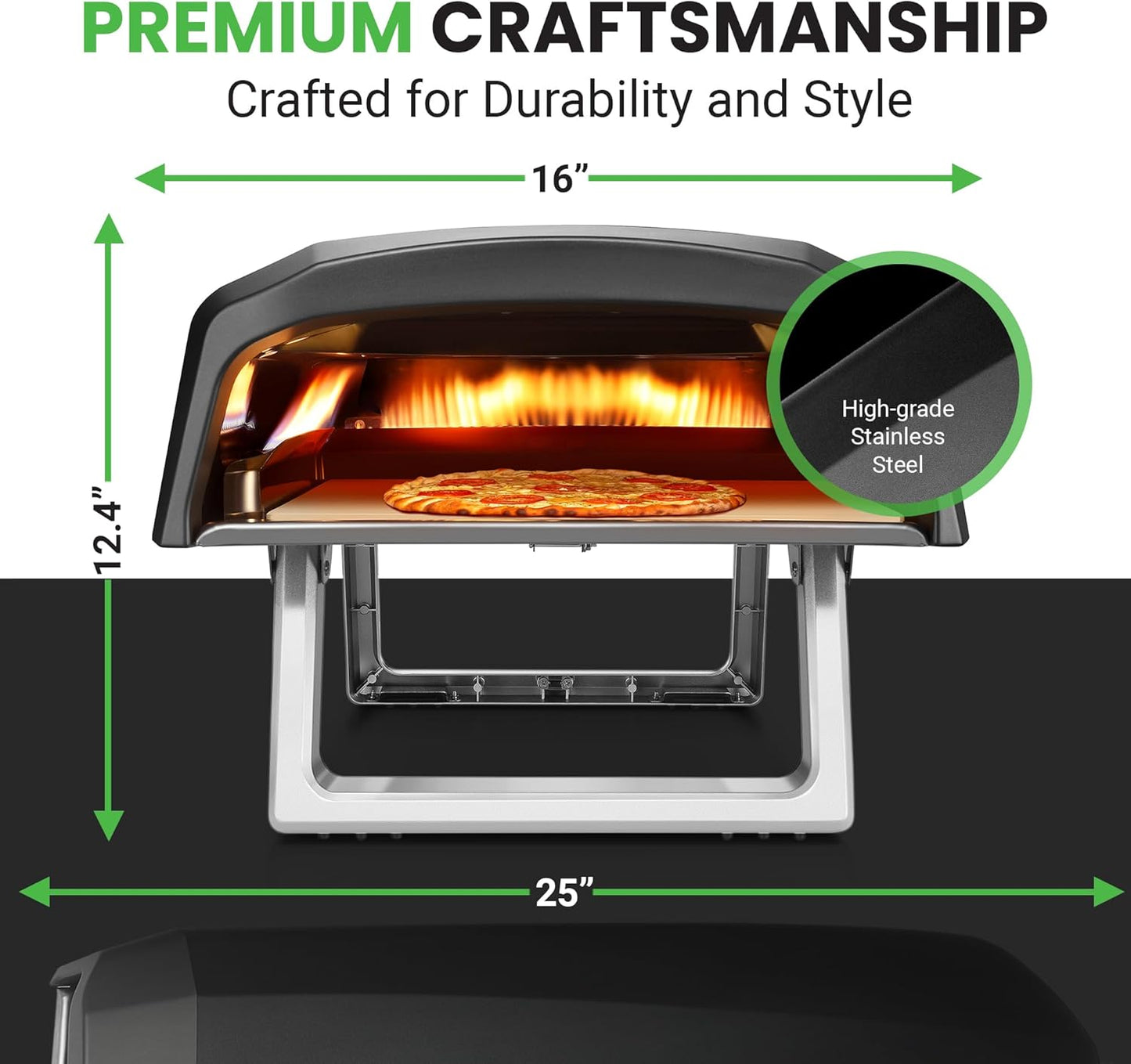 NutriChef Portable Outdoor Gas Pizza Oven - Includes Foldable Feet, Adjustable Heat Control Dial, Burner, Stone & Regulator Hose - Cooks 12" Pizza in 60 Seconds - 25.24'' x 16.14'' x 12.40'' IN