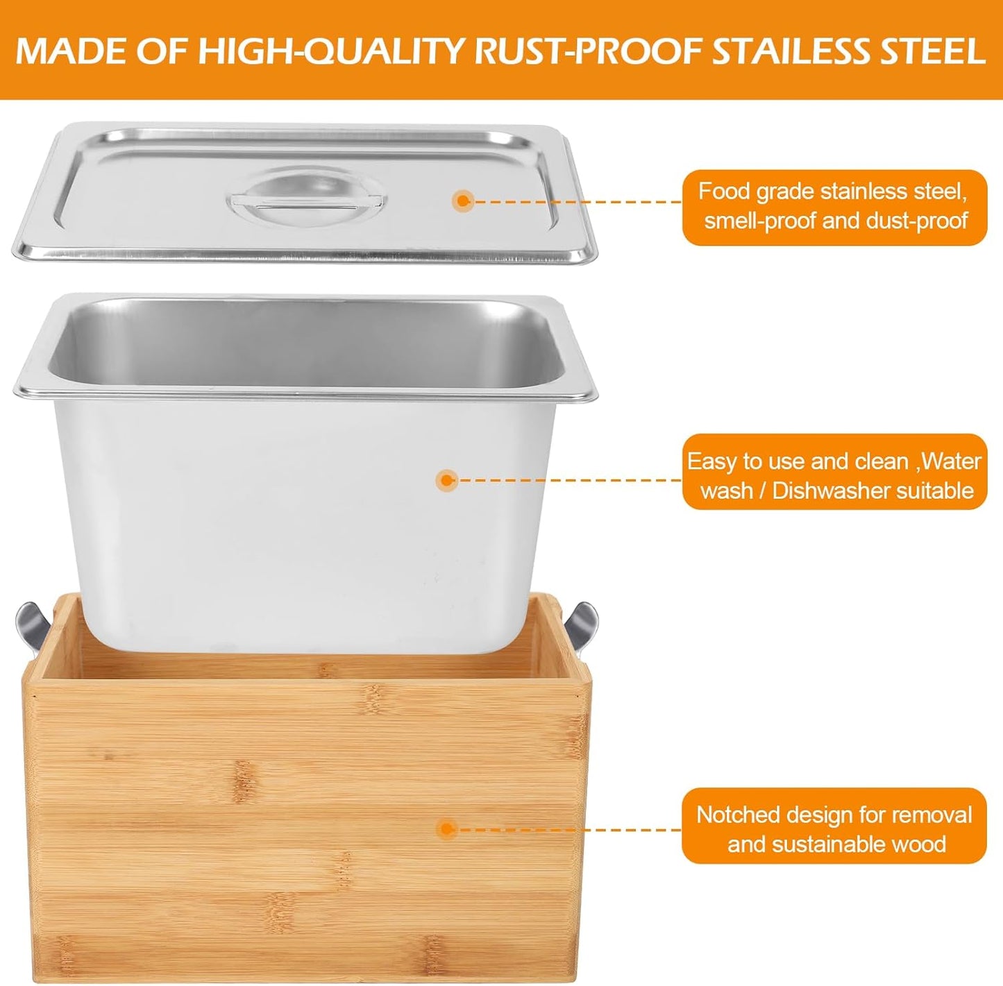 AQQHSAIN Compost Bin with Lid 1.2 Gal Countertop Compost Kitchen Scrap Indoor Large Compost Bucket Kitchen Odorless Smell Proof Composter with Stainless Steel Insert (Brown, 4.5L)