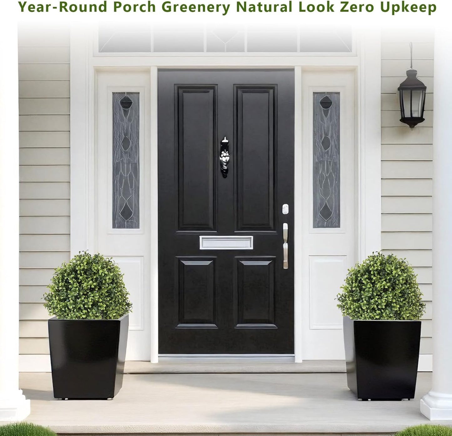 THE BLOOM TIMES 2ft Faux Boxwood Plants Outdoor Set of 2, Topiary Balls Artificial Outside Trees, 24" UV Resistant Fake Greenery Bushes & Shrubs for Front Porch Planter