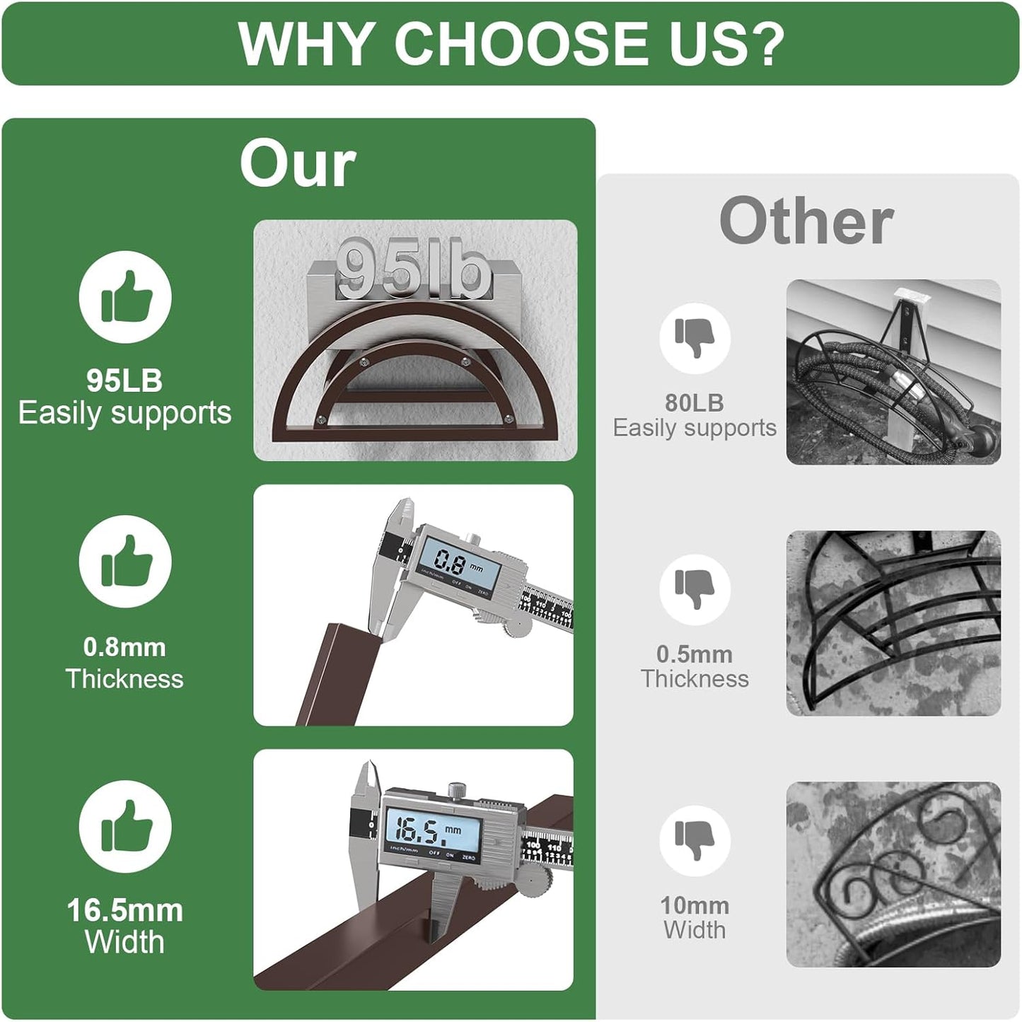 2 Pack Garden Hose Holder, Outdoor Hose Holder Wall Mounted Holds 125-ft Hose, Heavy Duty Metal Hose Hanger, Sturdy Detachable Hose Reel Storage Organizer, Hose Rack for Outside Garden Lawn, Bronze