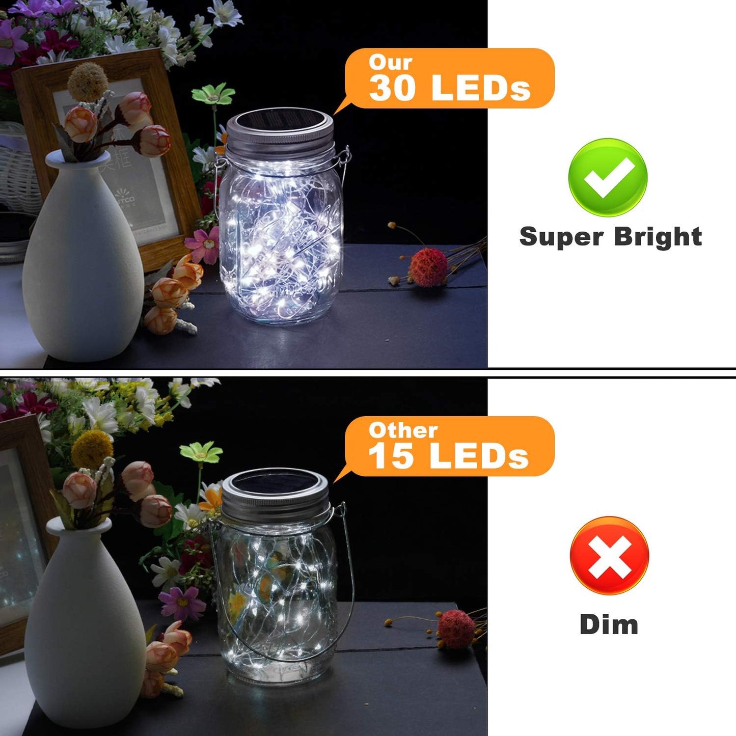 Mlambert Mason Jar Solar Lights 30 LEDs, 6 Pack Hanging Solar Lanterns Outdoor, Waterproof Fairy Lights Outdoor Lanterns for Patio Garden, Cool White