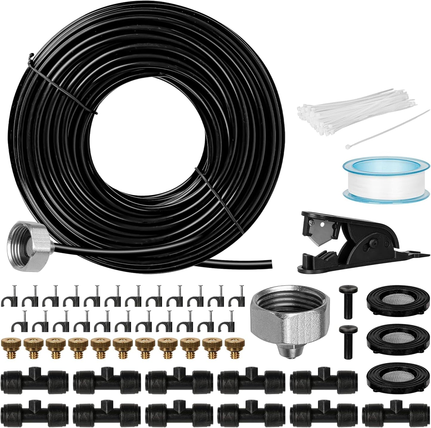 OnBrand Patio Water Misters for Cooling Outdoor, 40FT Mister for Outside with 3/4" Adapter and 11 Brass Mist Nozzles, Misting Cooling System with 11 Atomizing Connectors for Kids Pets Party Camping