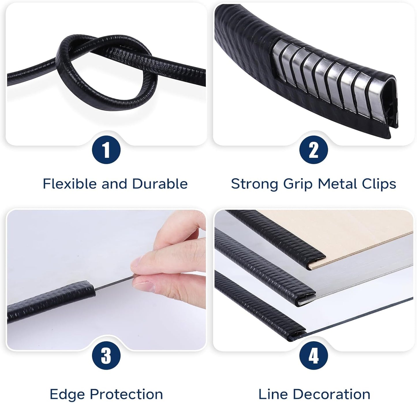 Rubber Edge Trim, U Channel Edge Trim with Metal Clips Edge Guard Protector, PVC Rubber Seal Strip for Sheet Metal, Car Doors, Hatches, Table Corners, Fit 3/64" to 1/4"(1.2mm-6.4mm), 48Ft, Black