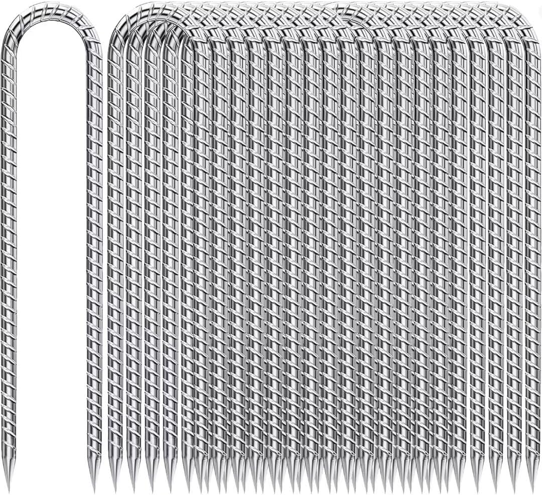 Rebar-Stakes-12-Inch-U-Shaped, Trampoline Stakes High Wind Ground Stakes Heavy Duty Galvanized Anti-Rust Metal Stakes Ground Anchors for Garden Dog Fence Chicken Coop Water Pipe 20pcs