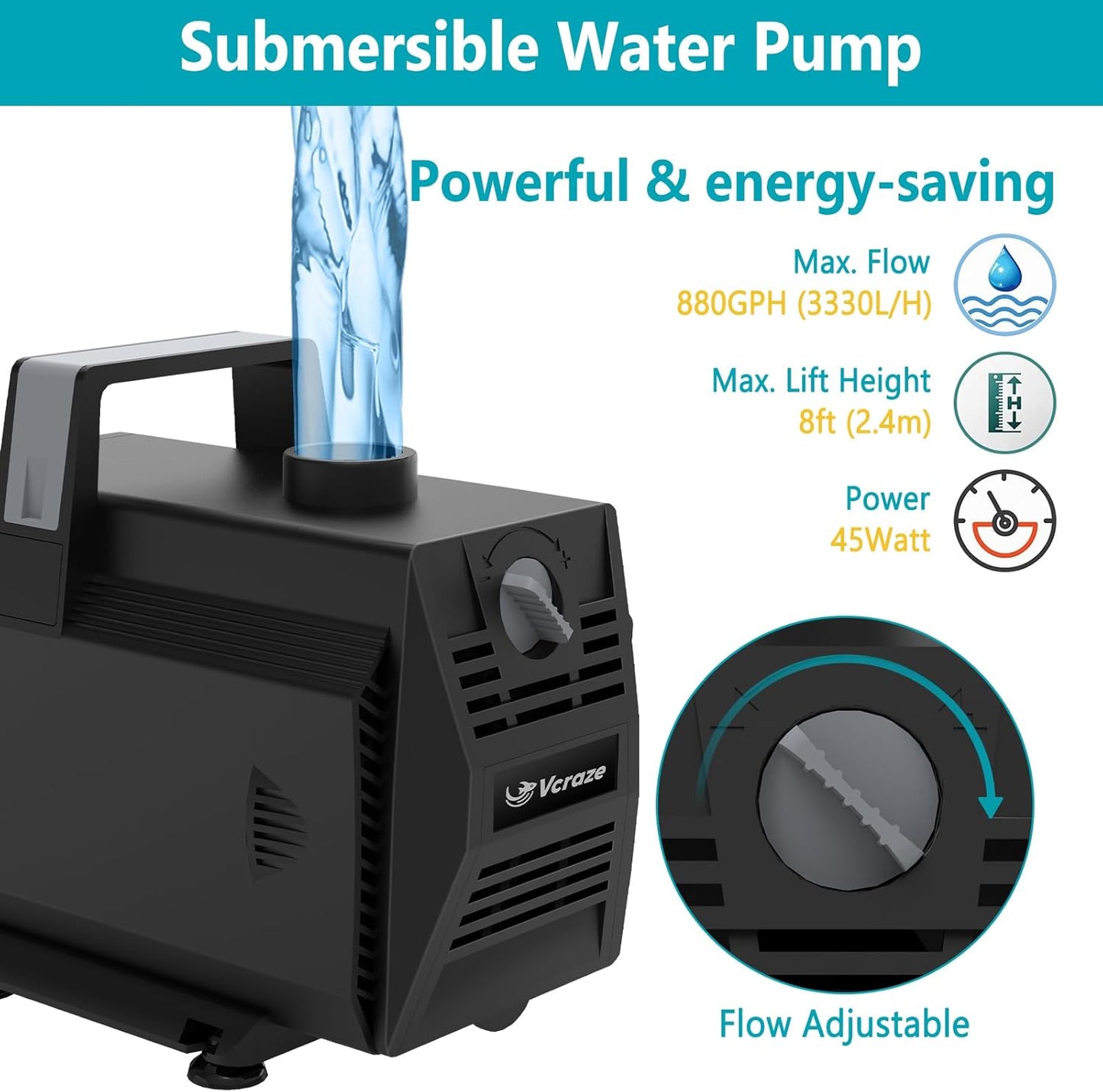 All-in-1 Pond Waterfall Kit with LED Lights, 12 inch Stainless Steel Spillway with 880GPH Water Pump, Outdoor Waterfall Fountain for Water Feature, Garden, Backyard, Pool