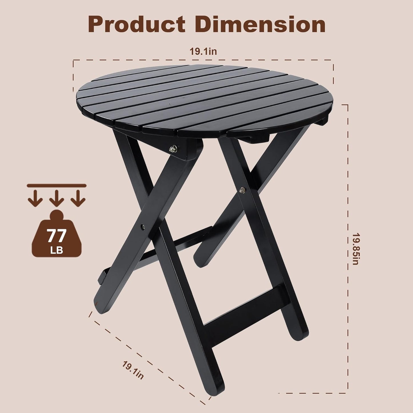 Outdoor Patio Side Table Round Small Wood End Table Folding Coffee Furniture for Living Room, Bedroom, Plant Stand, Camping Portable Black