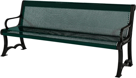 Coated Outdoor Furniture Heavy-Duty Outdoor Bench Thermoplastic Coated, Punched Steel, Commercial-Grade Garden Bench, Made in America (Portable with Back, 4 Ft, Dark Green)