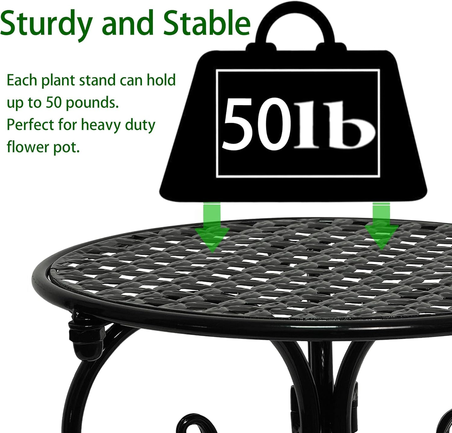 4-Pack Metal Plant Stand for Indoor Outdoor, Heavy Duty Flower Pot Stands for Multiple Plants, Rustproof Iron Planter Holder Display Shelf for Patio Home Garden Porch Balcony(Black)