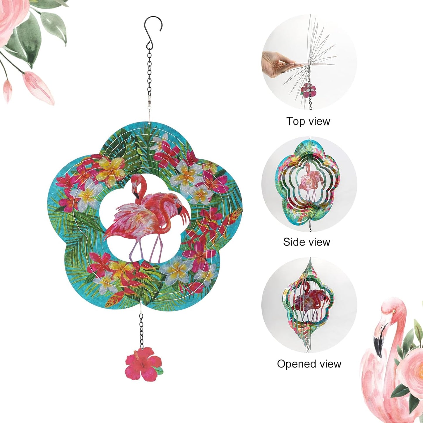 Flamingo Hanging Wind Spinners - Flamingo Gifts for Mom Women Grandma, Metal 12-Inch 3D Laser Cut Art Outdoor Kinetic Wind Spinner Clearance for Yard Patio Garden/Indoor Decor