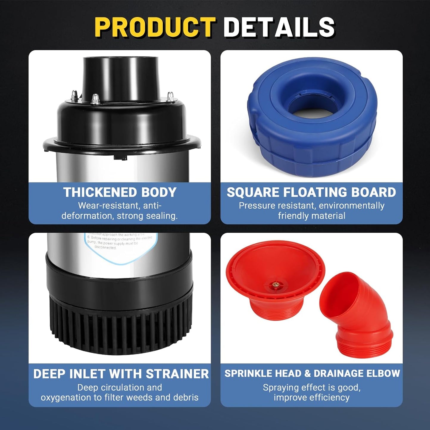 Pond Fountain Aerator, 1HP 110V 750W Floating Water Pump Fit for Large Small Outdoor Ponds Lakes w/ 100 FT Power Cord Timer 15000 GPH - Replace 30 ft Diameter Aerating Outdoor Ponds