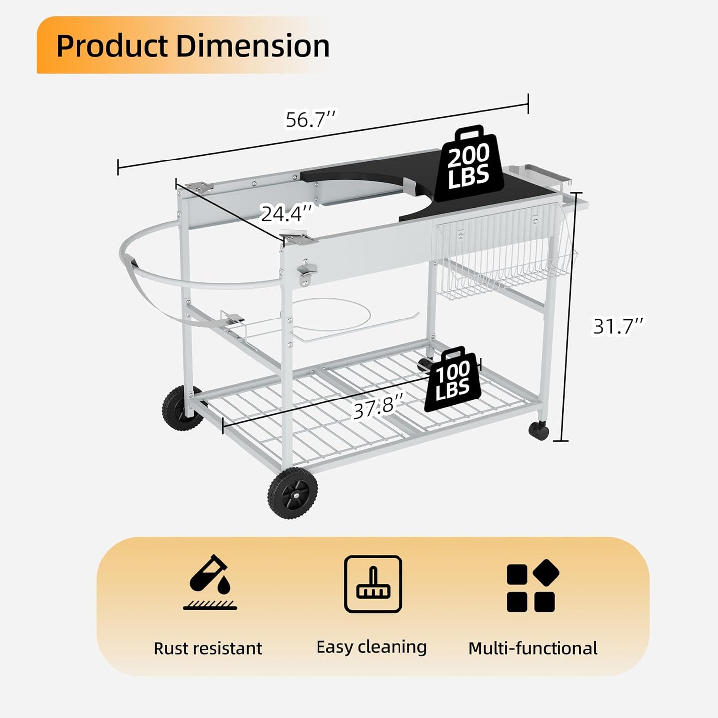 Vongrasig Grill Table for Weber Kettle 18" & 22", Outdoor BBQ Grill Cart for Weber Original Kettle,Jumbo Joe,Master-Touch Charcoal Grill, Outdoor Kitchen Island with Storage