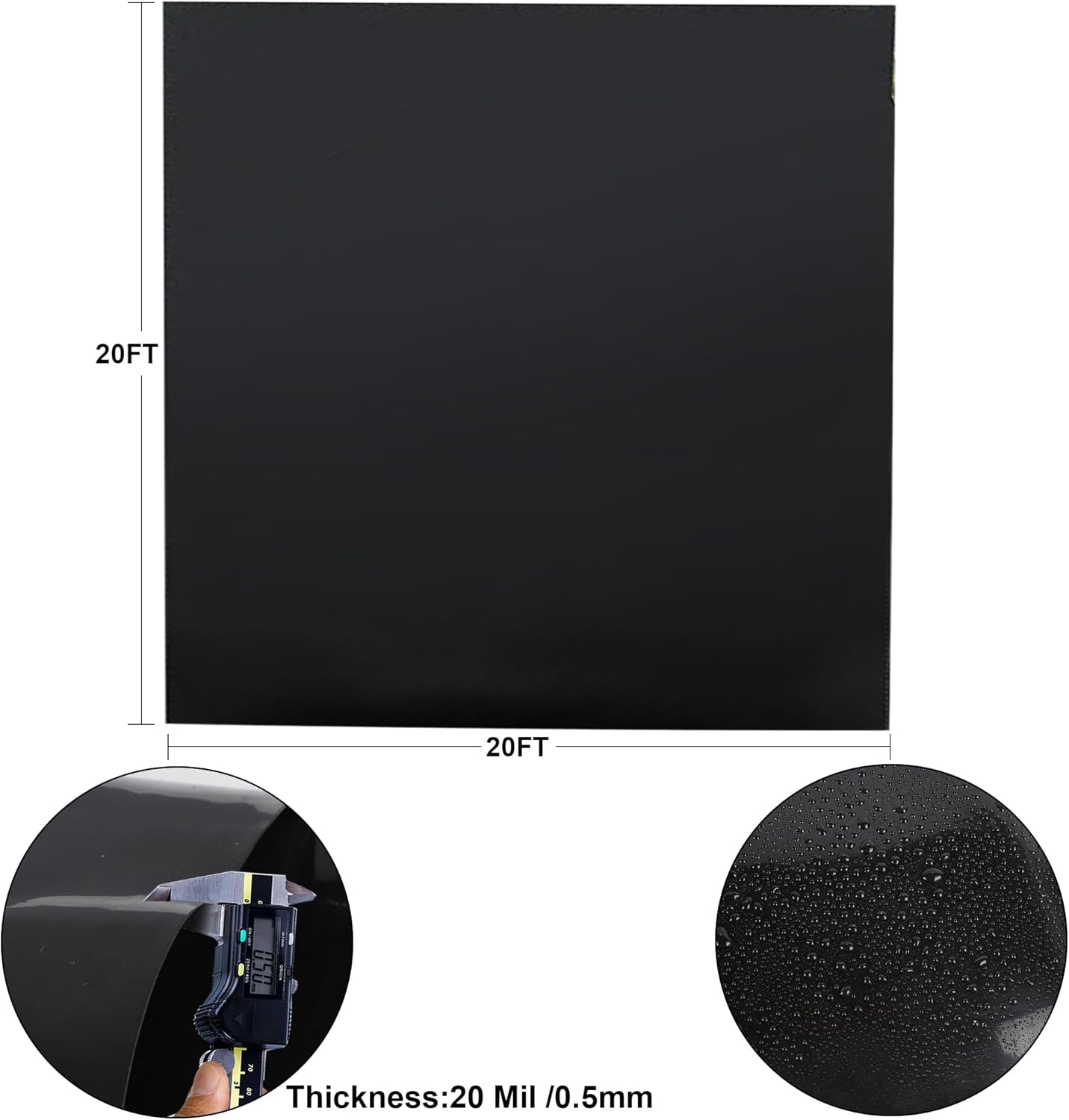 20 x 20 FT Pond Liner, 20 Mil Fish Pond Liner Pond HDPE Liner, Pond Liners for Outdoor Ponds, Koi Ponds, Garden Fountain, Waterfall