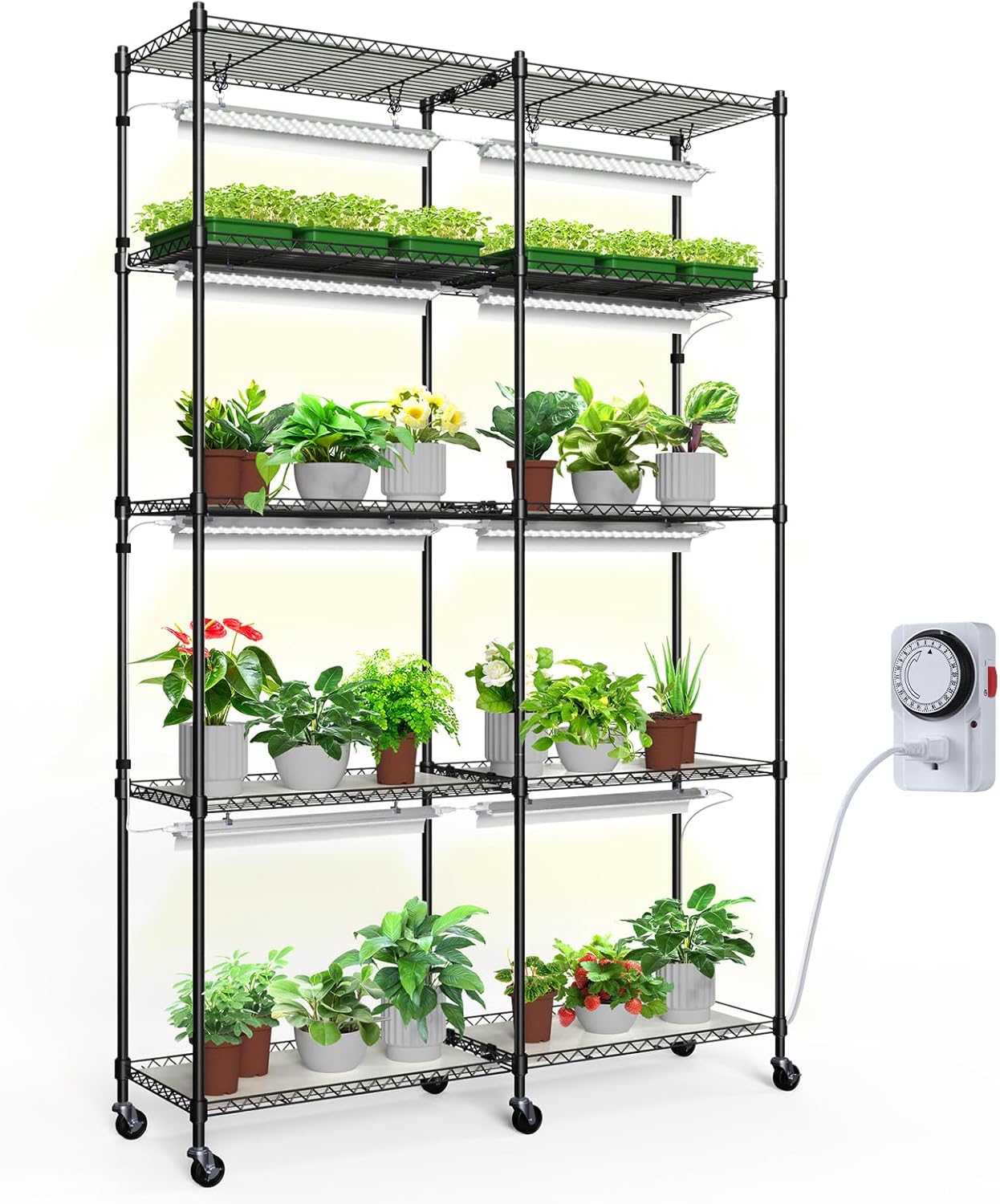 Barrina CX1 Plant Stand with Grow Lights for Indoor Plants, 5-Tier Large Tall Metal Plant Shelf with 1.6FT 20W(Per Light) Full Spectrum Plant Lights for Indoor Growing, 47x13.8x70.9IN