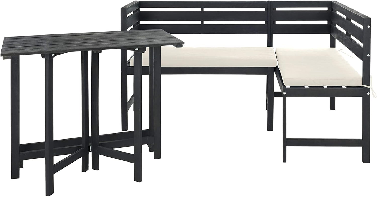 SAFAVIEH PAT6754A Collection Wilton Teak and Navy Balcony Corner Lounge Outdoor Set