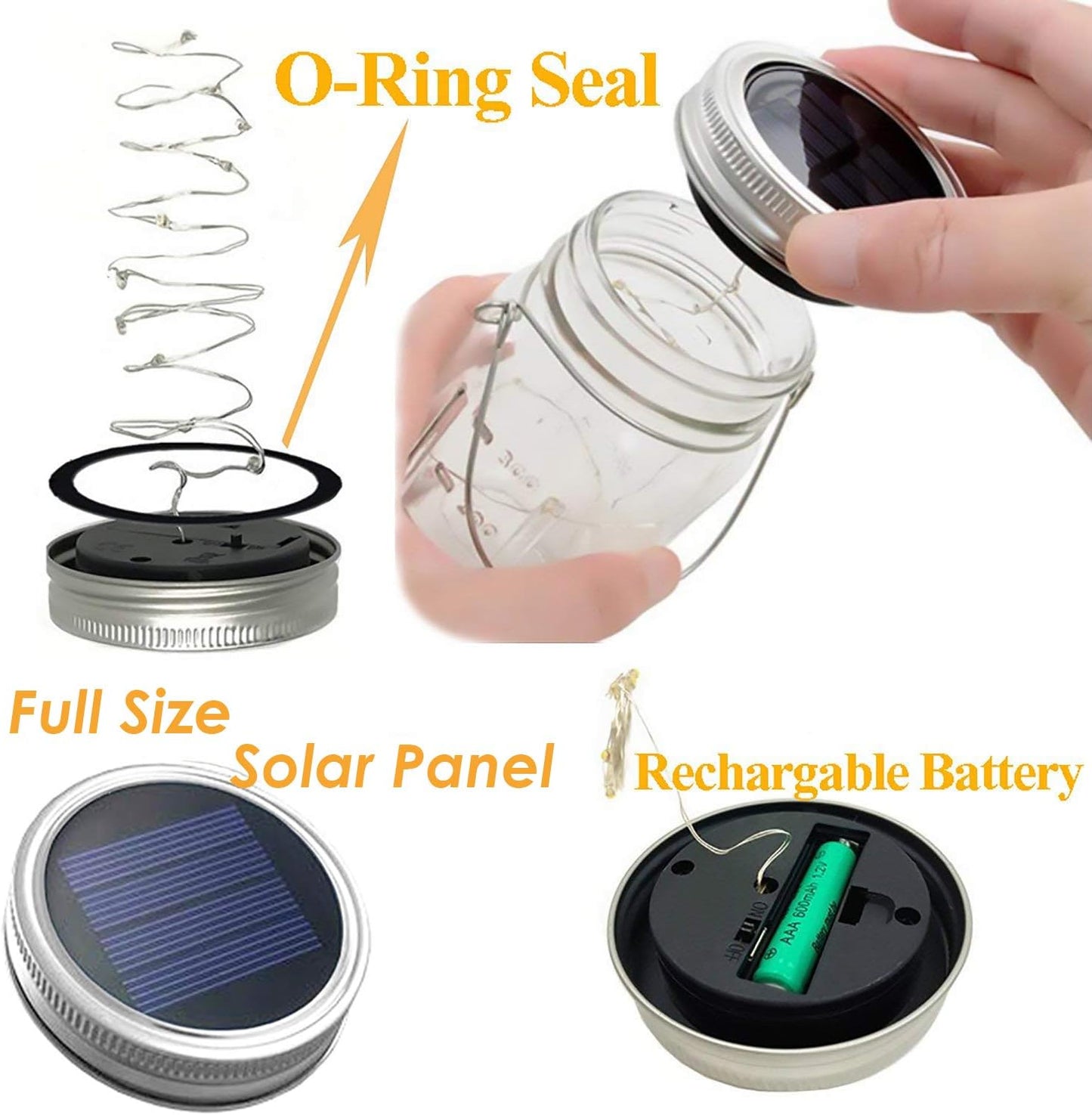 Solar Fairy Jar Lights,4 Pack 30 Led Mason Jar Decor Firefly Lights,for Outdoor Patio Garden Table Decorations Solar Lantern Mother's Day Gift(Mason Jars/Hangers Included)