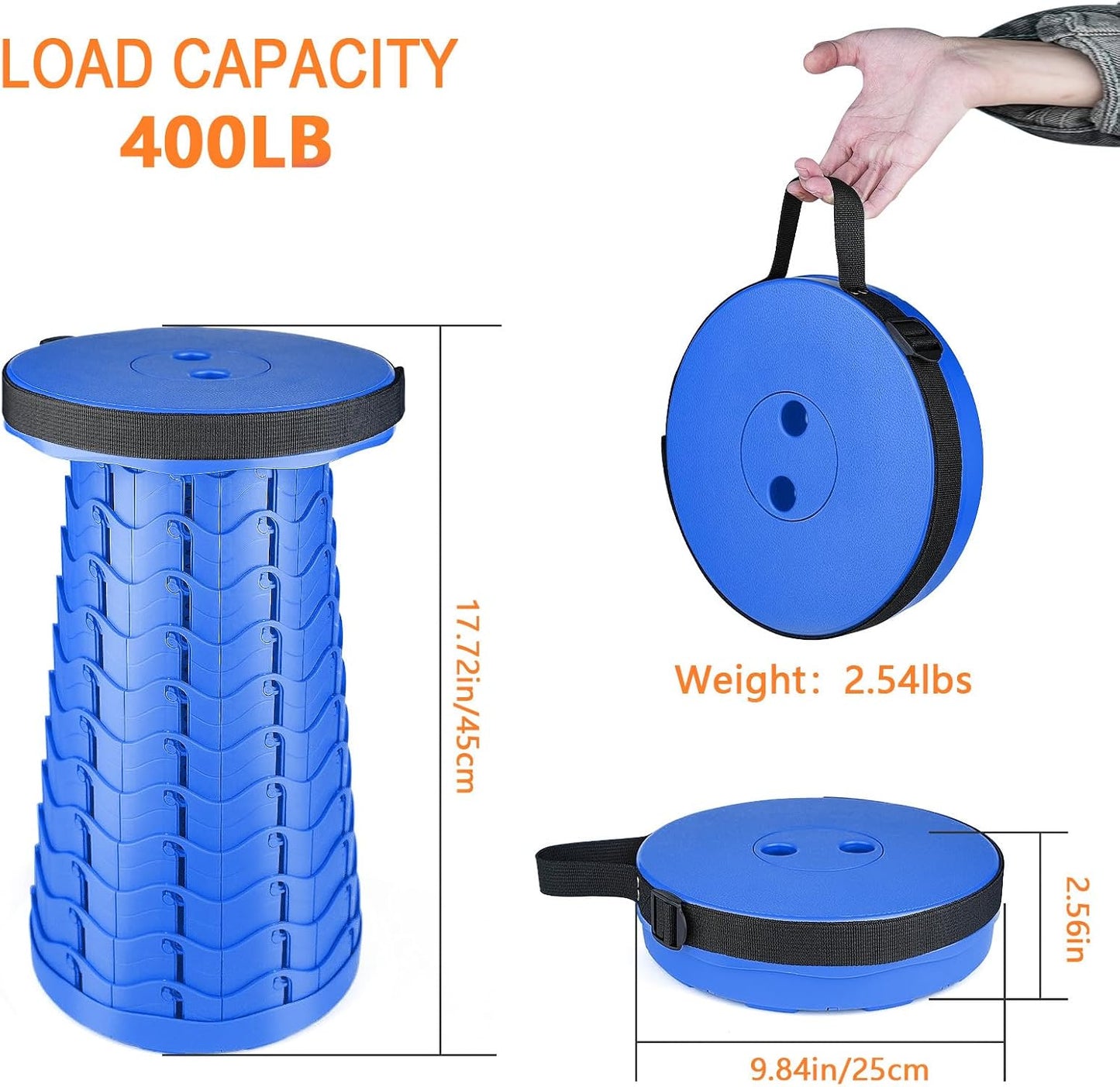 Boreeman Upgraded Folding Stool Lightweight Yet More Sturdy with Load Capacity 400lbs Portable Collapsible Stool for Camping Fishing Hiking BBQ (All Blue)