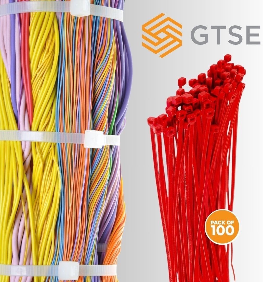 GTSE 6 Inch Red Zip Ties, 100 Pack, 40lb Strength, UV Resistant Strong Nylon Cable Ties, Self-Locking 6" Tie Wraps