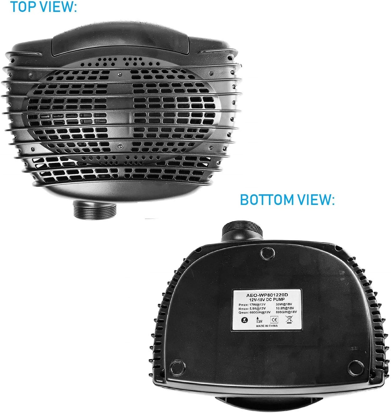 12V-18V DC Brushless Submersible Water Pump 898 GPH for Solar Fountain Koi Pond and Waterfall