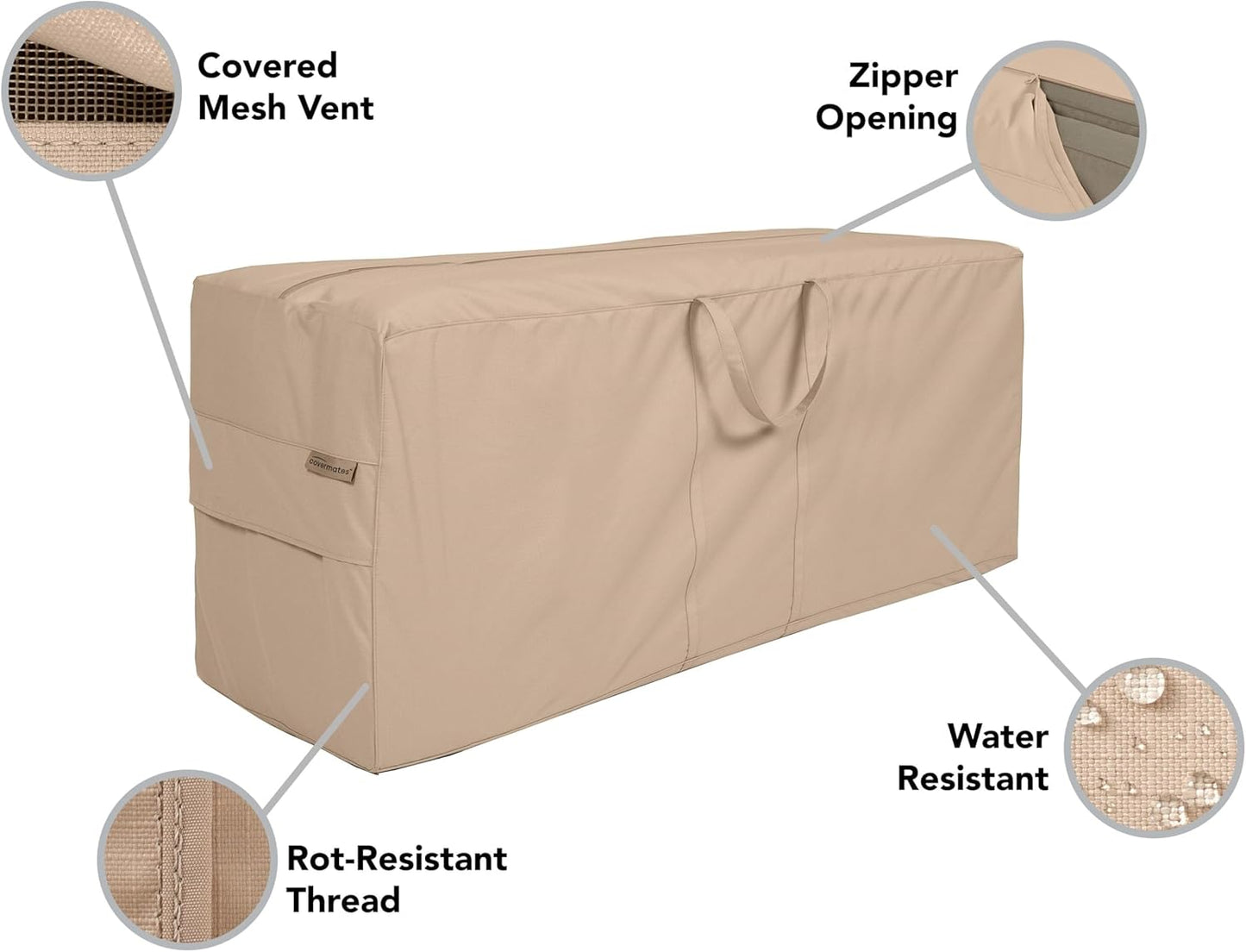Covermates Cushion Storage Bag - Heavy-Duty Polyester, Weather Resistant, Water Resistant Zipper, Cover Accessories, 75W x 18D x 26H, Ripstop Tan
