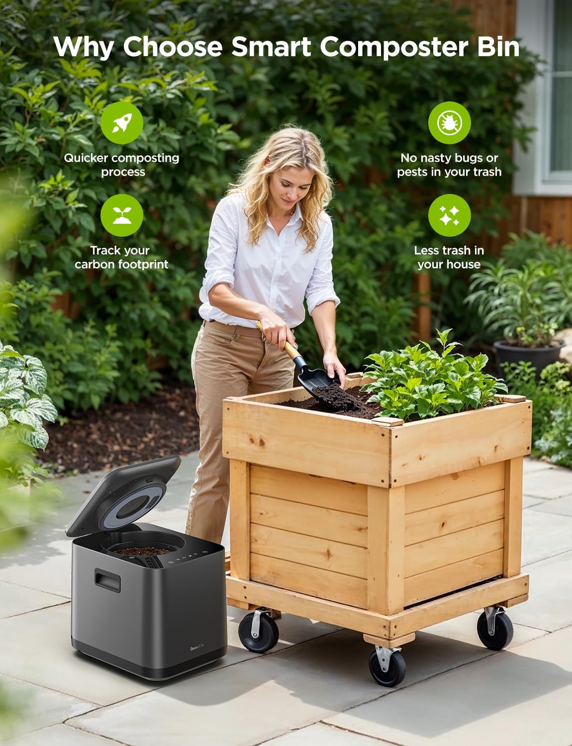 GoveeLife Smart Electric Composter for Kitchen, 3L Compost Bin Indoor with App & Voice Control, Auto-Cleaning, 3 Modes, Turn Food Waste to Fertilizer for Garden, Food Waste Compost Machine