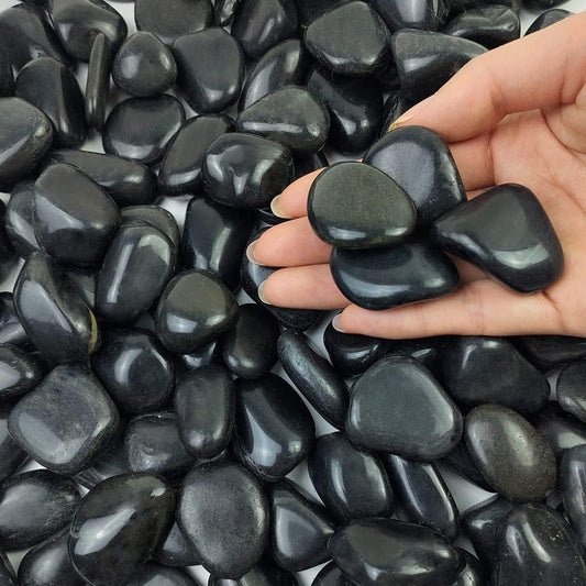 2lbs Black Pebbles for Indoor Plants, 0.8-1.2 inch Polished Stones. Decorative Black River Rocks for Potted Plants Vase Aquarium Landscaping and Outdoor Garden