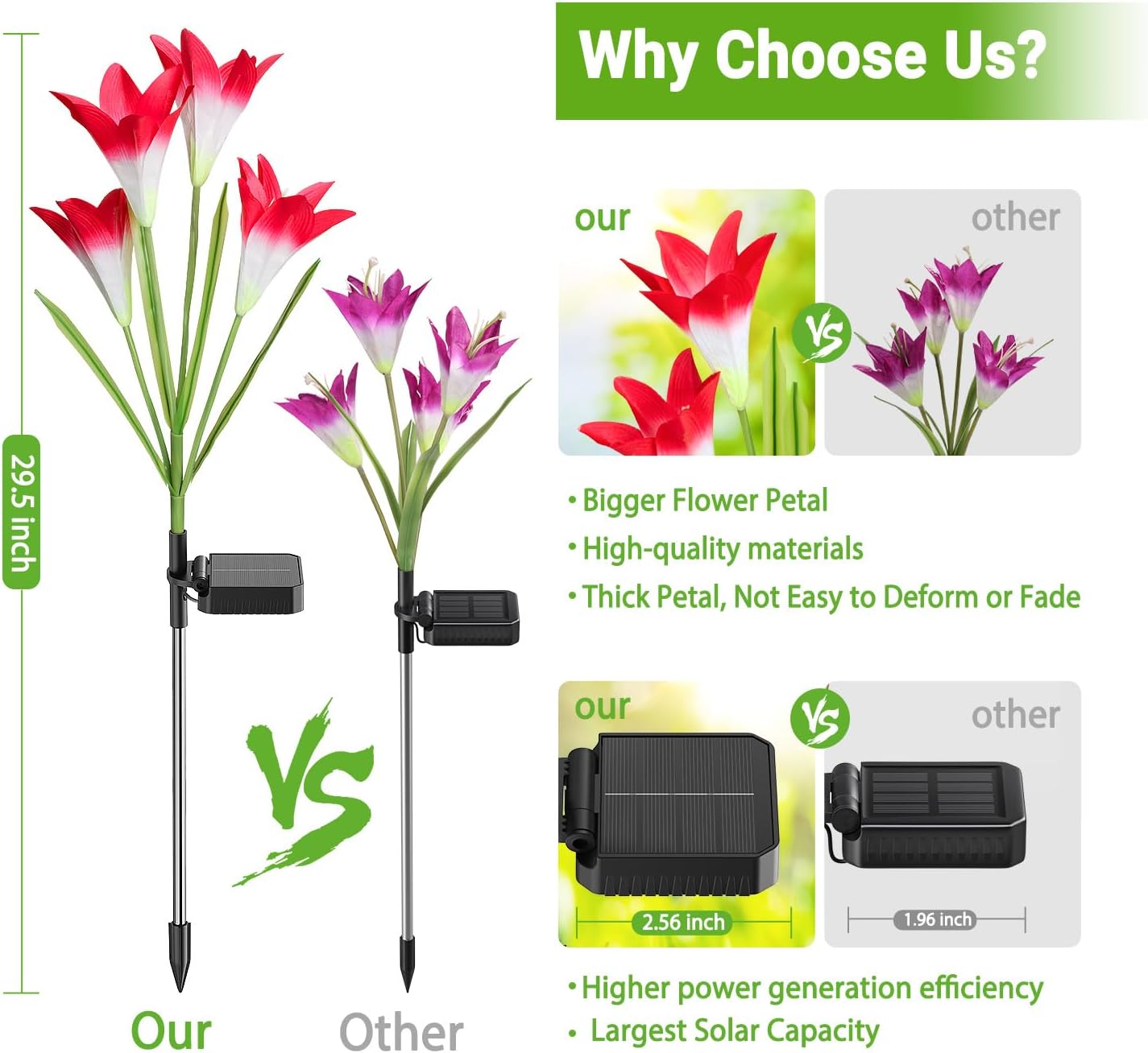 KOOPER Outdoor Solar Lights, 4 Pack Solar Garden Light with Bigger Lily Flowers, Waterproof 7 Color Changing Solar Lights Outdoor - Bigger Panel for Patio Yard Garden Decoration, Gift for Mom