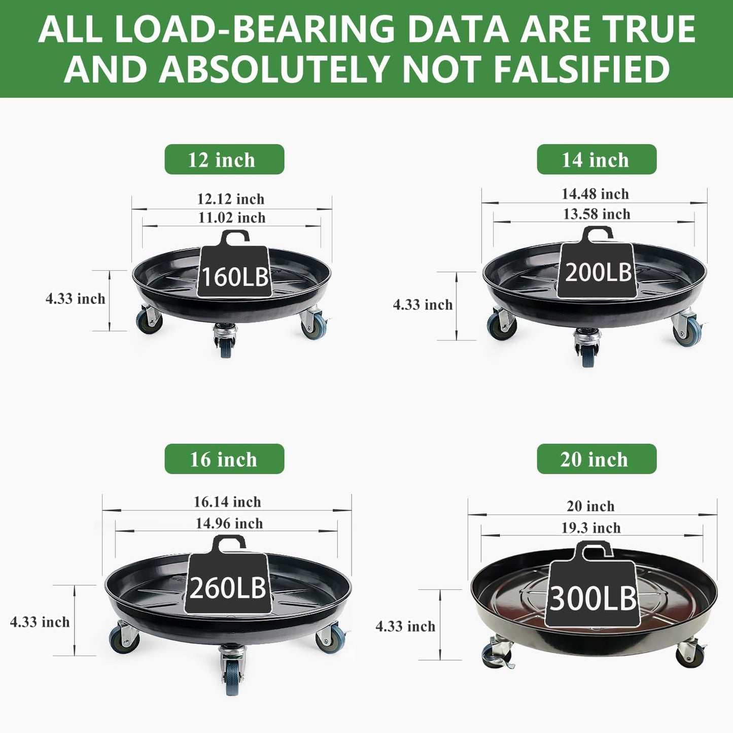 2 Pack Metal Plant Caddy with Wheels 14 Inch Black, Round Rolling Heavy Duty Plant Dolly, Heavy Plant Pot Mover Outdoors or Indoors, The Metal Wheel Can Rotate 360 Degrees or Lockable.