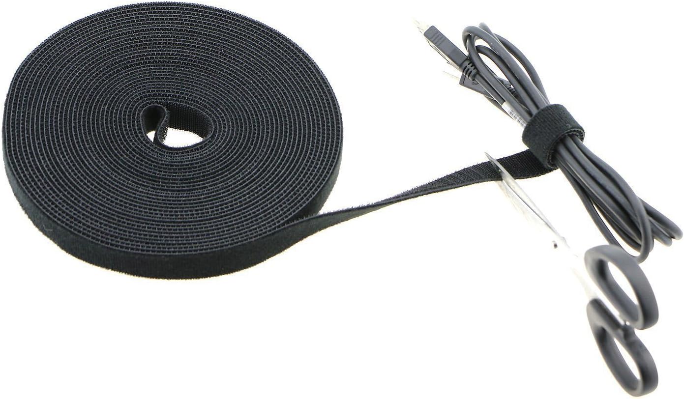 Reusable Fastening Tape Cable Ties 3/4 Inch Double Side Hook Roll (5 Yard, Black Upgraded Version)