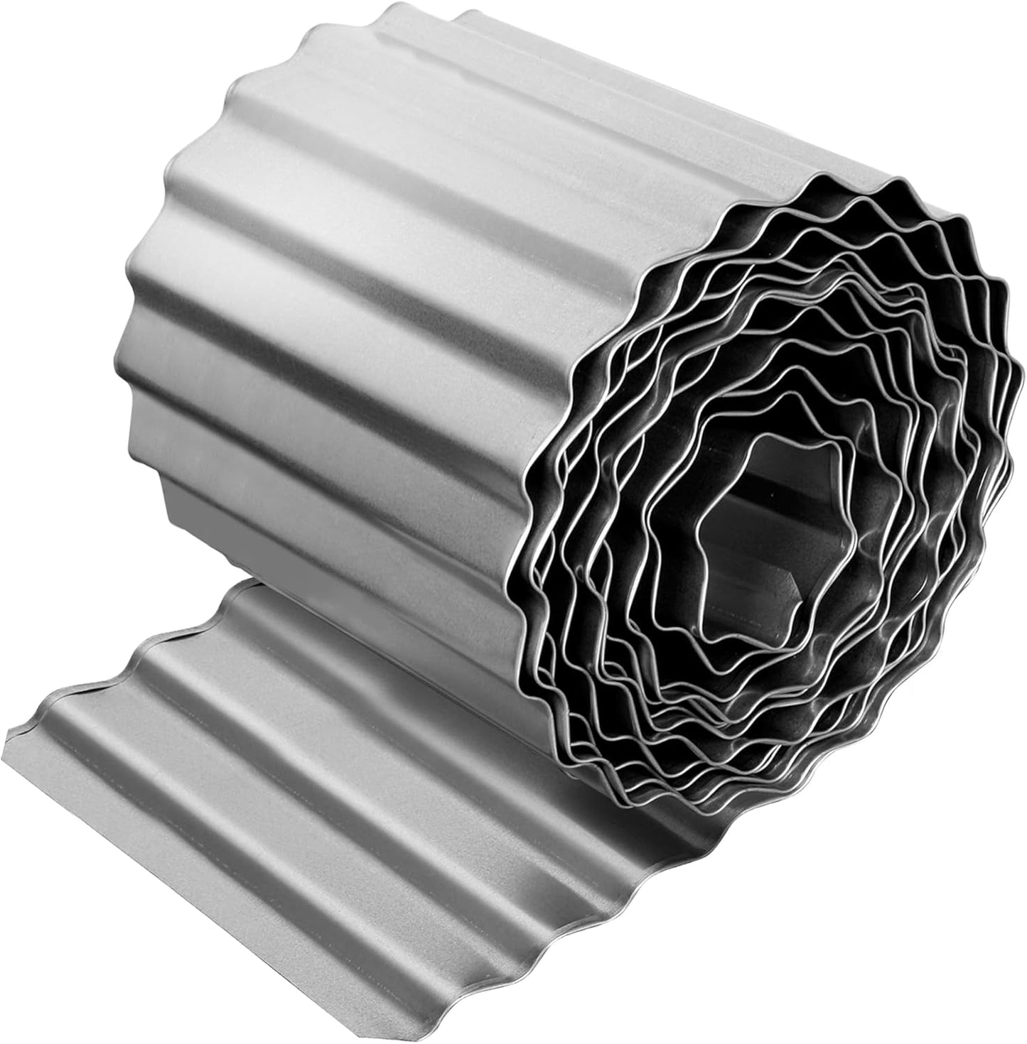 Worth Garden Wide-Corrugated Galvanized Steel Landscape Lawn Edging - 8" x 20' Flexible Sturdy Garden Long Strips of Metal Edging for Raised Flower Bed Tree Surrounds