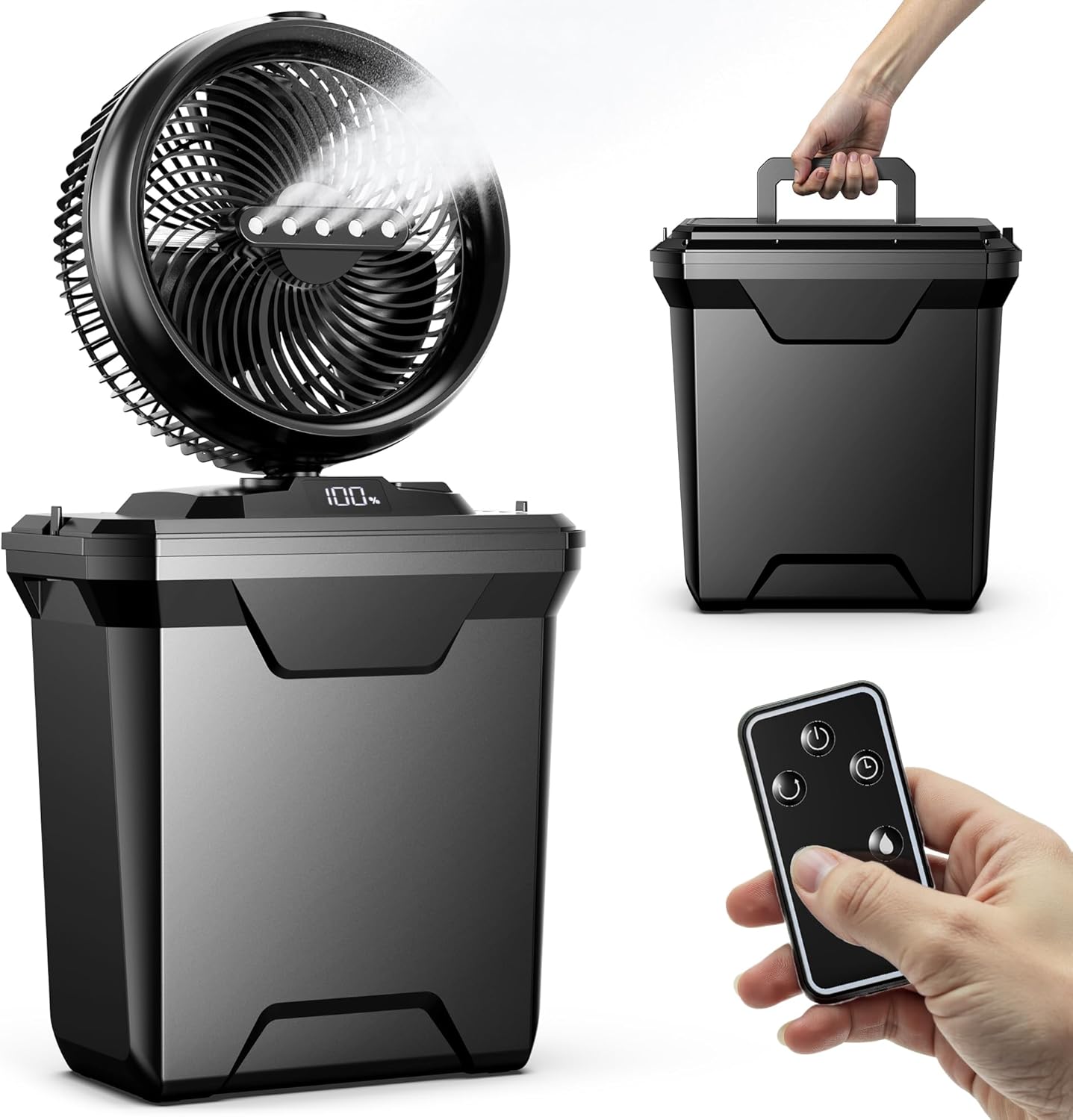 Koonie 10 Inch Camping Misting Fan 11L Tank, 20000mAh Cooling Battery Floor Fan with Remote, 4 Timers, 4 Speeds, 3 Mist Modes, 45°/90° Oscillation, 10° Tilt, Portable for Outdoors Patios, Travel