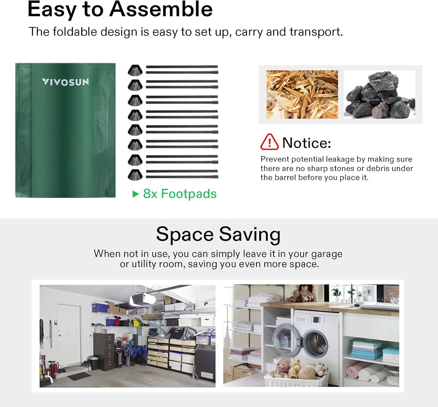 VIVOSUN Collapsible Rain Barrel, 132 Gallon Water Storage Tank with 1000D Oxford Cloth, Portable Rain Collection System Includes Two Spigots and Overflow Kit, Green