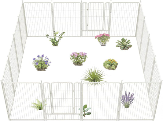 FXW Garden Fence Outdoor for The Yard – 40in(H) x 36.4ft(L) Heavy Duty Metal Animal Barrier for Dog and Rabbit, Decorative Dog Fence, 16 Panels, White