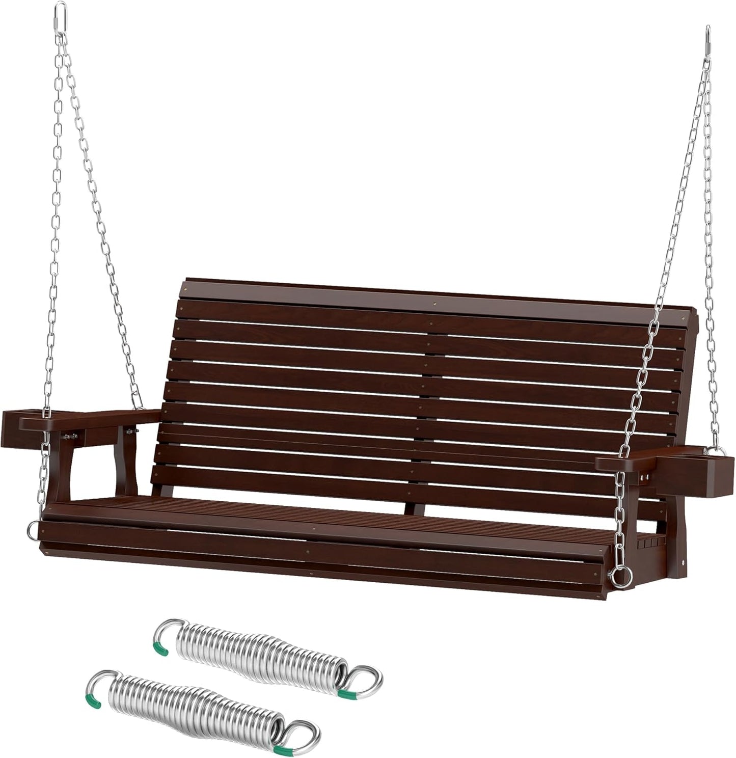 Wooden Outdoor Porch Swings, 2 Seater Front Porch Swing with Upgraded 22" Deep Seat, Heavy Duty 880 Lbs Swing Bench Chair for for Patio, Backyard, Garden (Brown, 4 FT)