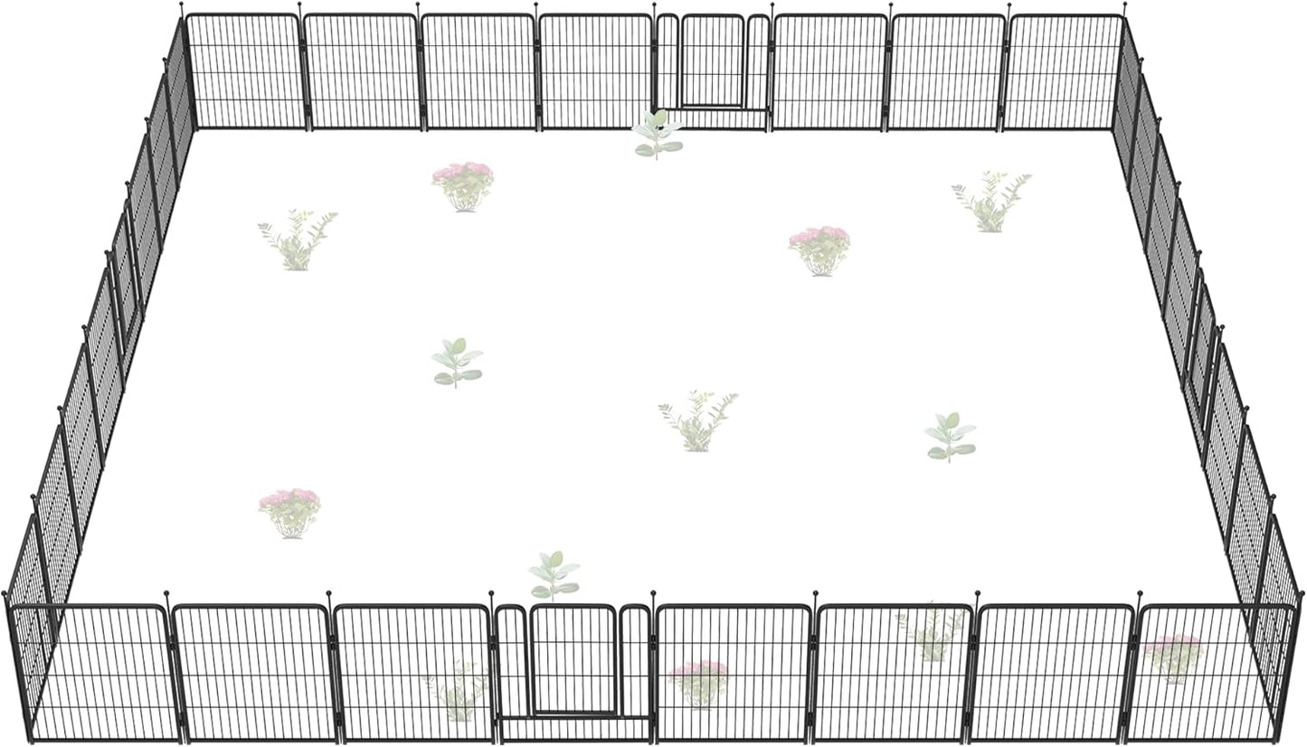 FXW Garden Fence Outdoor for The Yard – 32in(H) x 72.9ft(L) Heavy Duty Metal Animal Barrier for Dog and Rabbit, Decorative Dog Fence, 32 Panels, Black