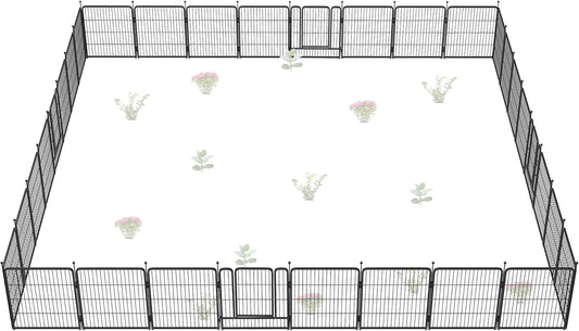 FXW Garden Fence Outdoor for The Yard – 32in(H) x 72.9ft(L) Heavy Duty Metal Animal Barrier for Dog and Rabbit, Decorative Dog Fence, 32 Panels, Black