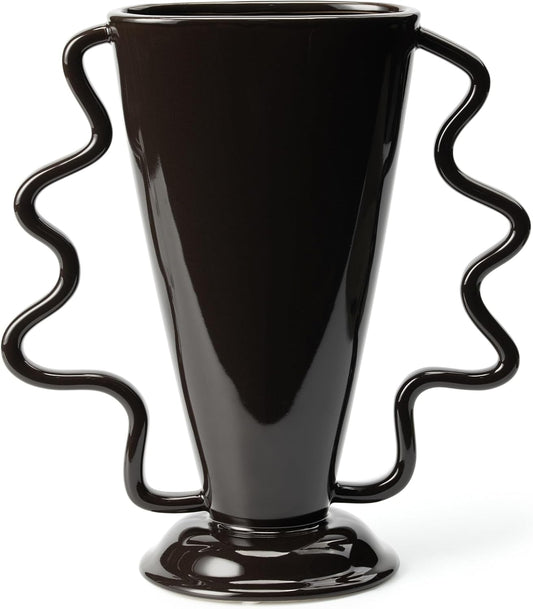 Wild Works Dark Brown Rotary Vase, 9.85” Tall Vintage Decor Vases Medieval Flower Vessel Living Room Entrance Personalized Simple Wabi Sabi Decorative Ornament Ceramic Ornament