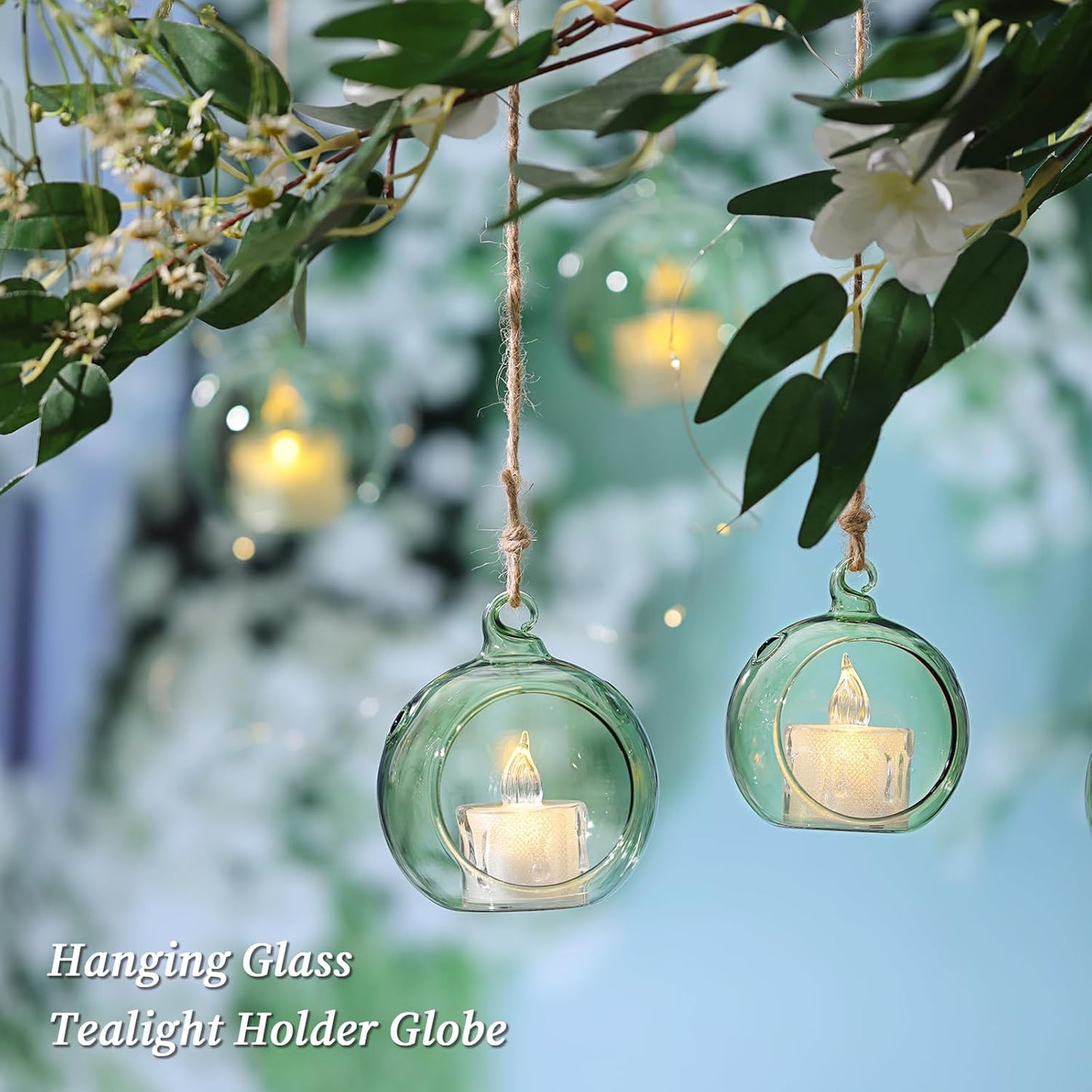 LETINE 12pcs Green Glass Orb Set, 2.17" & 1.93" Spheres for Air Plant Terrarium, Tea Light & Votive Candle Holders - Ideal for Wedding Centerpieces, Christmas Table Decorations, Rehearsal Dinner