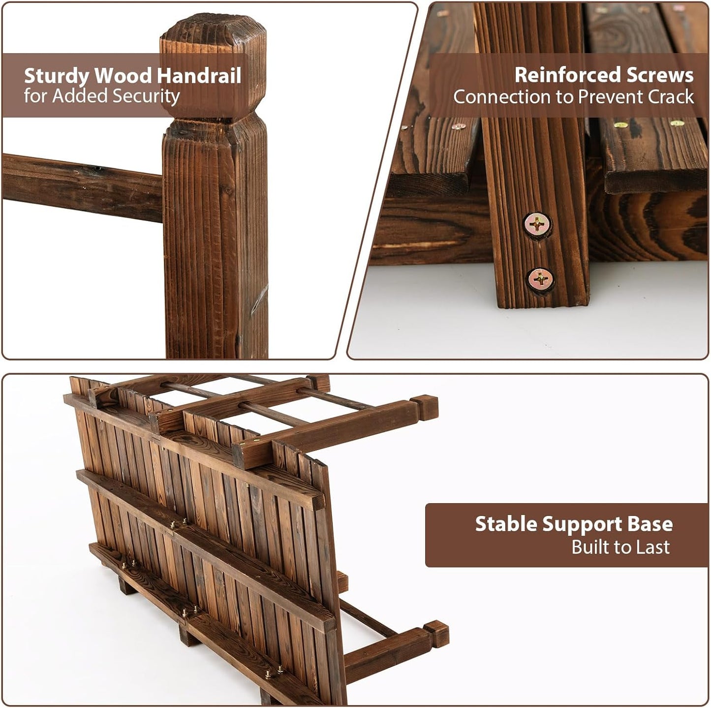 Giantex 5 ft Garden Bridge - Stained Wood Arc Footbridge Walkway with Side Railings, Decorative Wooden Bridge Landscaping for Backyard Farm Garden Creek Pond Decor, Easy to Assemble (Stained Brown)