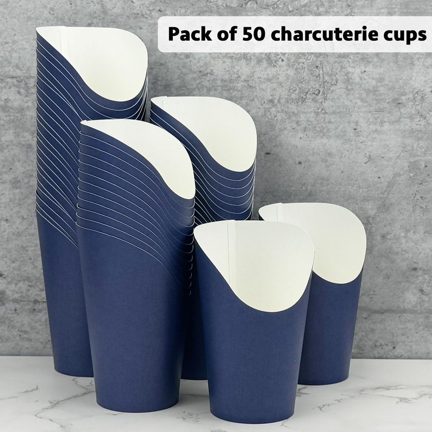 CAMKYDE 50 Pcs French Fries Holder, 12oz Disposable Paper French Fry Cups Charcuterie Cups for all Occasions (12oz, Navy)