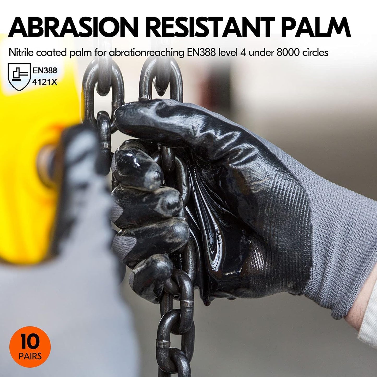 Vgo... 10-Pairs Safety Work Gloves, Gardening Gloves, Non-slip Nitrile coating, Dipping Gloves (Size XL, Gray, NT2110)