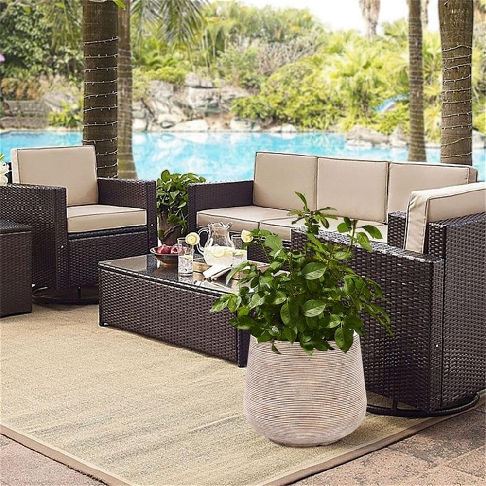 LuxenHome 17" Dia Round Planters for Indoor Plants, Large Outdoor Planters with Drainage Holes, Concrete Distressed Plant Pots Indoor & Outdoor for Home Garden Patio