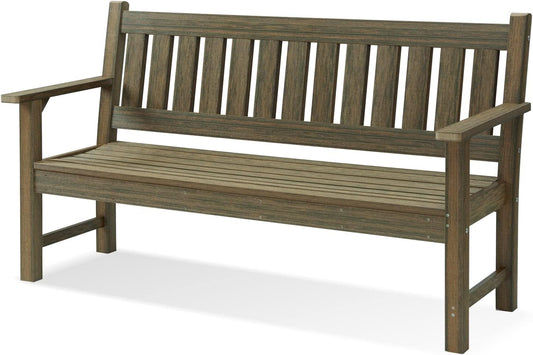 Outdoor Bench, 3-Person Garden Bench, Poly Lumber Patio Bench for Outdoors, Porch, and Park (Light Brown)