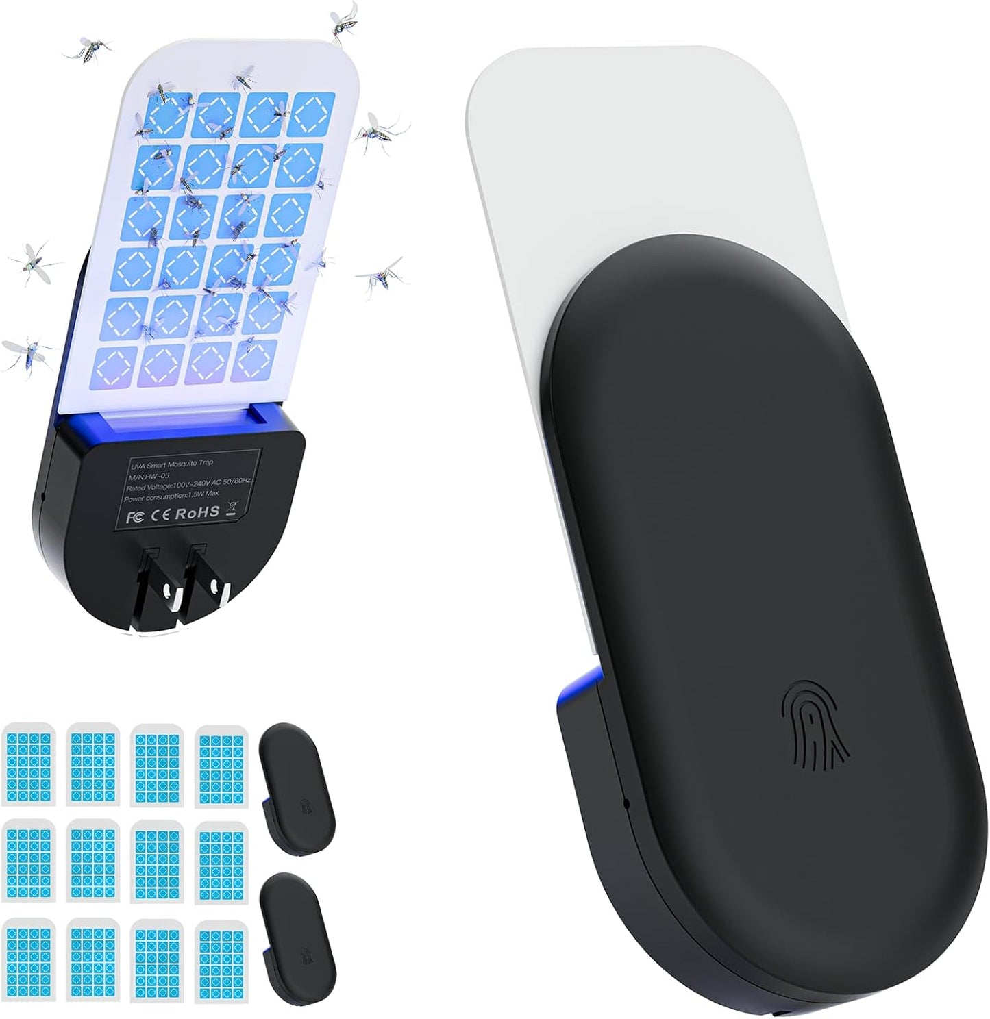 Flying Insect Trap, 2 in 1 Indoor Plug-in Fruit Fly Trap, 2 Trap Black and 12 Glue Cards, Fruit Fly Traps for Gnat, Moth, Mosquito, Suitable for Every Part of The Home