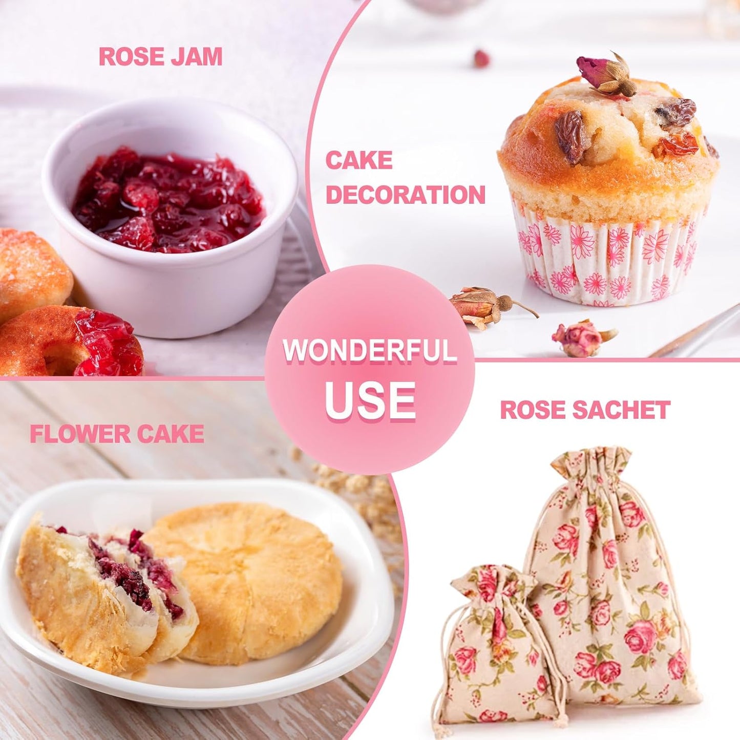 Olvvla - Dried Rose Bud For Fragrant Herbal Tea - 3.52oz/100g - Delicate Sweet and Refreshing - Natural Pink Rosebud Flower for Tisane, Decorative Desserts