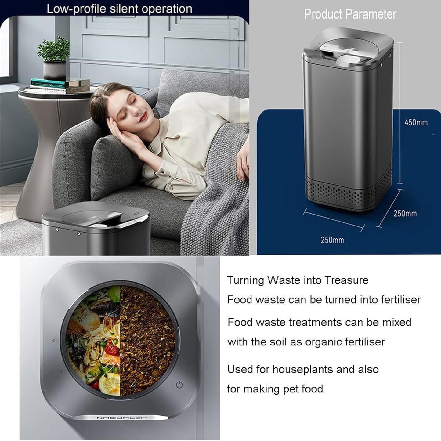 Smart Kitchen Electric Composter,2.5L Auto Food Cycler with Single Button,Home and Kitchen Composting Bin,Compost Machine,for Countertop,Counter,110V