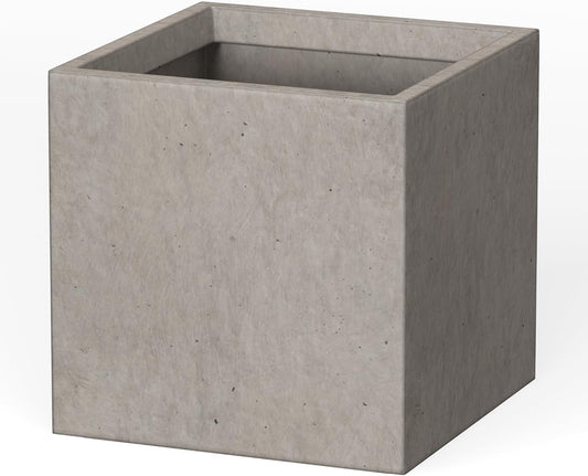Kante 12 Inch Square Concrete Planter for Outdoor Indoor Home Patio Garden, Large Plant Pot with Drainage Hole and Rubber Plug, Weathered Concrete