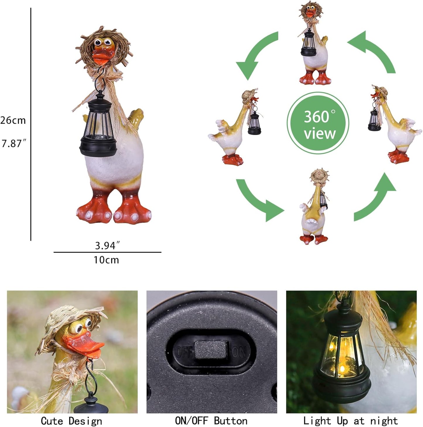 Solar Lamp Garden Duck Figurine - Charming Outdoor Statue Solar Lamp, Whimsical Straw Hat Design