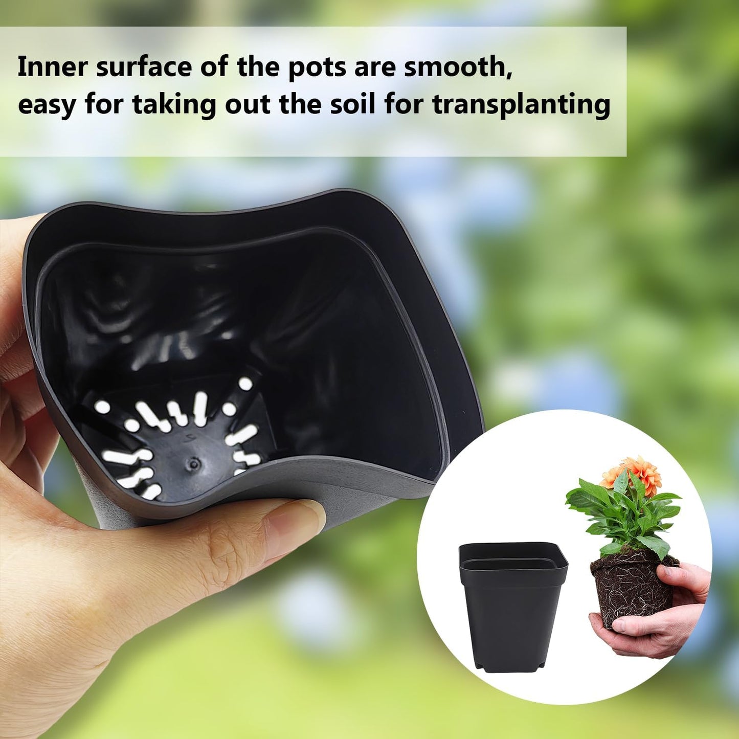 Square Nursery Pots Clearance (2.7", 3", 3.5", 4") with Drainage Holes 20 Pcs, Plastic Seed Starting Pots, Sturdy and Durable Seedling Pots for Planting, Cuttings and Transplanting, Black
