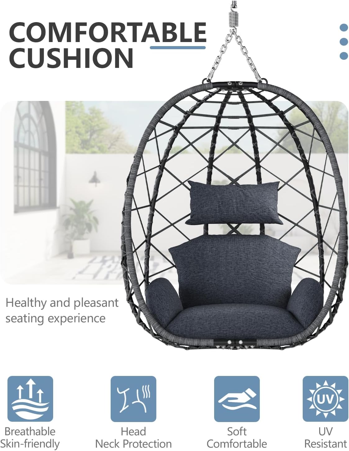 SWITTE Egg Swing Chair with Stand, Outdoor Patio Hanging Egg Chair, Indoor Hammock Chair with Cushion for Garden Backyard, 400LBS Capacity-Dark Grey