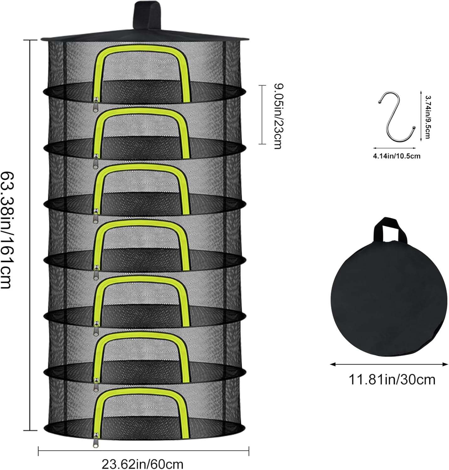 7 Layer Herb Drying Rack, Herb Drying Rack Hanging Mesh, Foldable Bud Drying Net with U-Shaped Zipper, Hooks, for Drying Herbs Plants, Flowers, Fruits, Food, Camping (7 Layers-23.62'')
